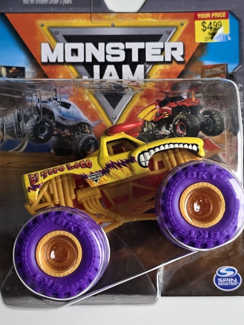 Monster Jam El Toro Loco Toy Truck - Yellow with Purple Wheels - Picture 3 of 3
